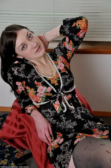 Pale Brunette Strips Out of Her Dress and Stockings