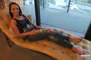 Emily Cash – Colombian Brunette with Big Natural Tits Shows Off Her Feet in Shorts Outdoors