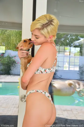 Petite Short-Haired Blonde Toys Her Pussy in Lingerie