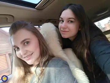 European Lesbians Snap Car Selfie Before Outdoor Sex