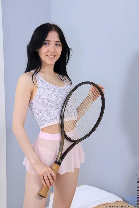 Emily Head: Petite Brunette in Pink Socks Pulls Panties Aside and Spreads – photo 1 of 16