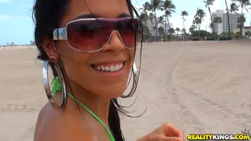 Thick Latina in a Bikini and Glasses Spreads Her Big Ass on the Beach