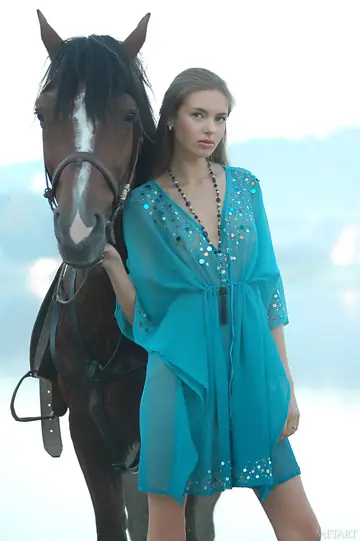 Bambola – Slim Russian MILF Poses Topless Outdoors with Horses