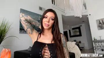 Karma Rx – Busty Tattooed Brunette in Leather Yoga Pants Takes a Big Cock Facial