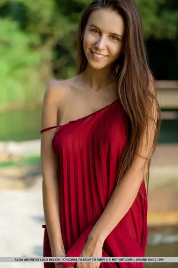 Alisa Amore – European Brunette Strips Out of Her Skirt by the Dam