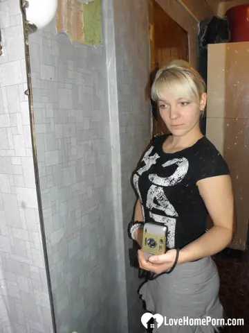 Blonde in Lingerie and Skirt Strips for Selfies