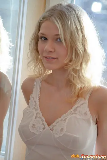 Valya – Blonde in Lingerie Reveals Her Big Tits and Spreads