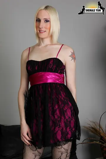 Trans Woman in Panties Pulls Fabric Aside and Spreads