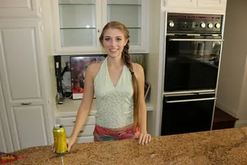 Alyce Anderson – Brunette Strips Off Her Shorts on the Kitchen Counter and Spreads
