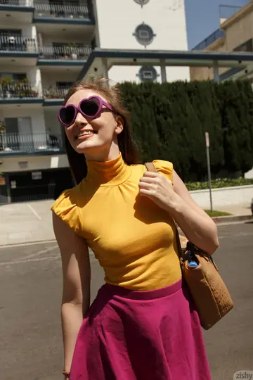 Diana Mackie – Redhead Lifts Her Skirt and Spreads Outdoors