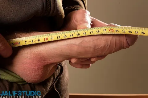 Man Strips Nude and Measures His Hard Cock – photo 5 of 11