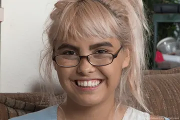 Candy Wallace – Blonde Nerd in Glasses Exposes Her Hairy Pussy