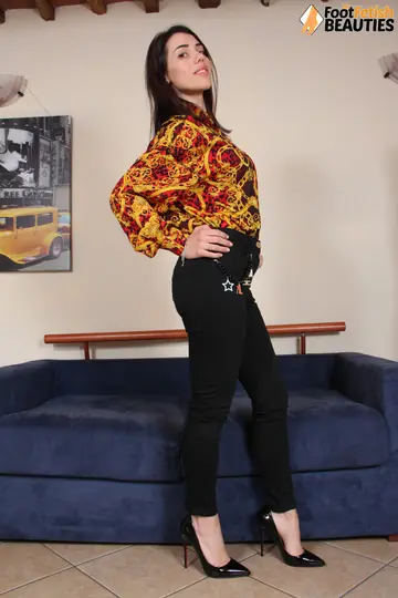 European Brunette Slips Off Her High Heels