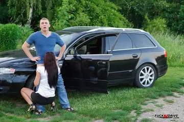 Roxy Taggart – Busty Woman in a Skirt and Heels Gets Fucked Beside a Car