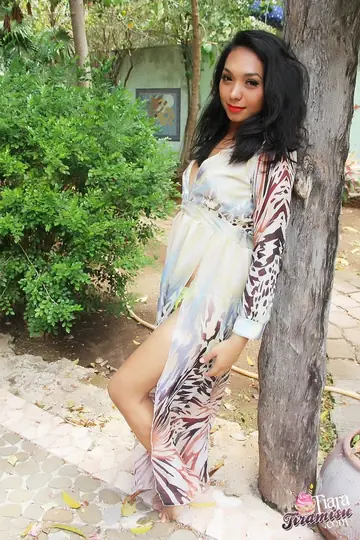 Petite Trans Woman Undresses Outdoors in a Dress