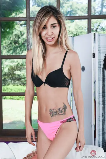 Katie Murphy – Petite Latina Undresses to Show Tattoo and Small Tits