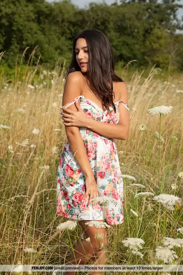 European Brunette Strips Nude and Spreads in the Forest
