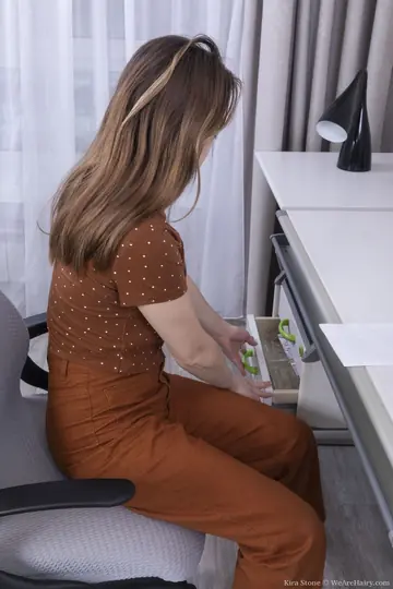 Pale Blonde Amateur Shows Her Hairy Pussy in the Office