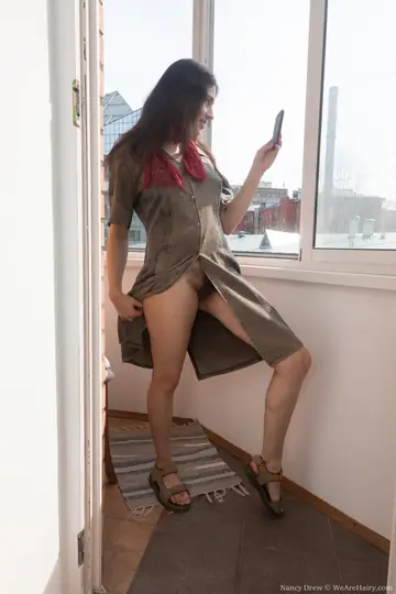 Nancy Drew – Brunette with Big Natural Tits Toys Her Hairy Pussy with a Dildo