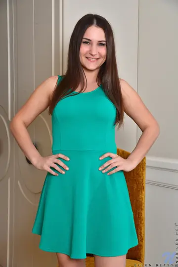 Ellen Betsy – Busty Brunette Strips Off Her Panties and Spreads on a Chair in Heels