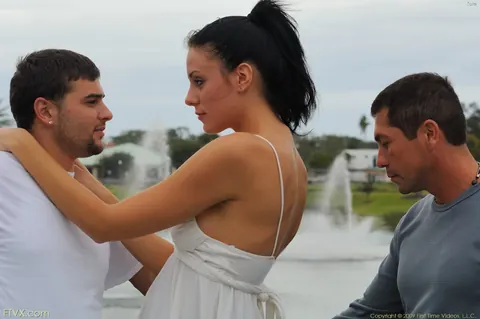 Tall Brunette Has a Threesome Outdoors in High Heels – photo 15 of 20