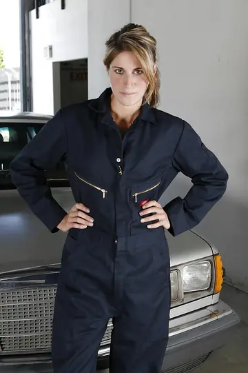 Tall Brunette Strips Out of Her Uniform and Lingerie in the Car