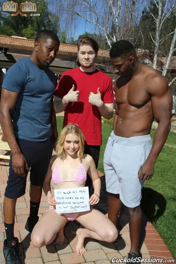 Chloe Couture – Pale Blonde Fucks Two Black Men Outdoors
