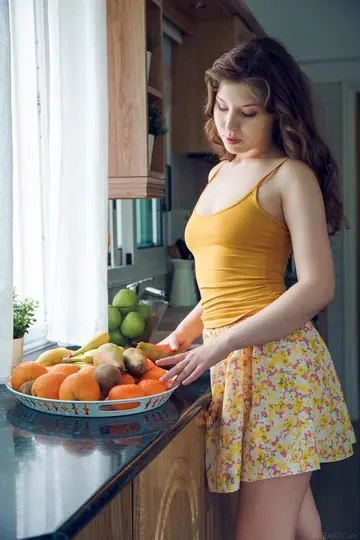 Satin Stone – Petite Ukrainian in a Dress and Socks Undresses in the Kitchen