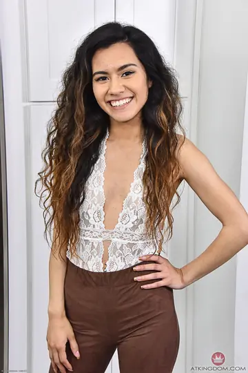 Christian Charity – Slim Curly Latina Strips Out of Her Bodysuit and Spreads