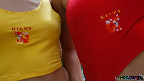 Kitty Fox: Petite Brunette in Shorts Has a Threesome by the Pool – photo 8 of 21