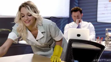 Kenna James – Blonde in Uniform Gives a Blowjob Before Anal Doggy Style in the Office