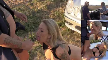 Evi Sky – Tattooed Blonde with Big Tits Kneels for Outdoor Anal and a Cumshot