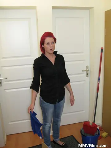 European Redhead with Big Tits Gets Fucked in Jeans and Takes a Facial