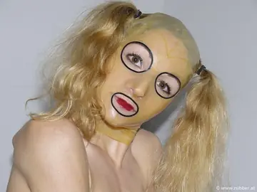 Blonde in Latex and Stockings Dildos Her Pussy in Heels