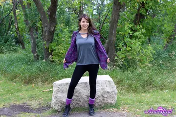 Andi Land – Skinny Amateur Brunette Poses Nude in Boots Outdoors