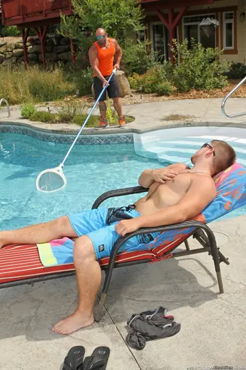 Two Athletic Men Kiss and Have Sex by the Pool