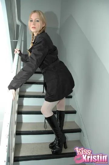 European Blonde MILF Reveals Lace Lingerie Under Trench Coat