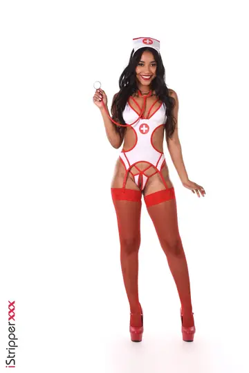 Linda Baker – Latina Brunette Strips Out of Her Nurse Uniform for Toy Play