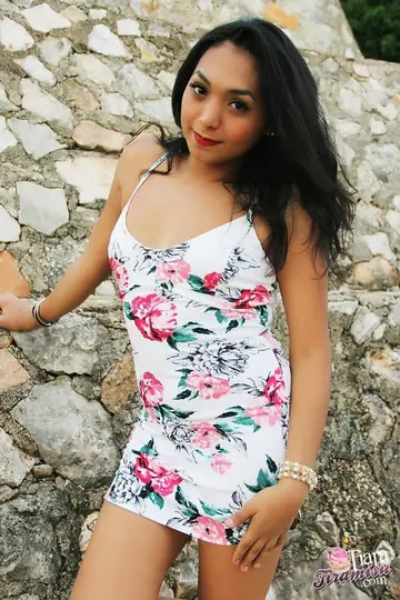 Petite Trans Woman Strips Out of Her Dress Outdoors