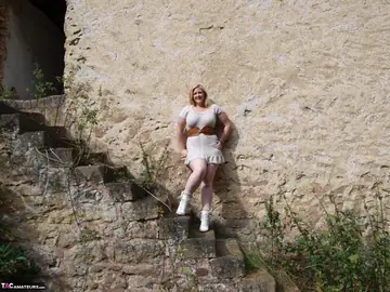 Curvy Blonde MILF Strips Nude Outdoors and Spreads Her Legs
