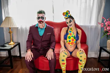 Violet Starr – Latina in Clown Costume and Stockings Takes Anal Doggy Style