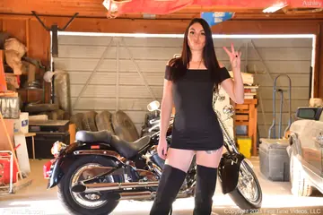 Ashley Wolf – Brunette MILF Bares Her Trimmed Pussy on Bike Outdoors