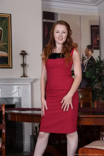 Jenny Smith – Tall British Redhead Strips Out of Her Skirt and Spreads Her Hairy Pussy