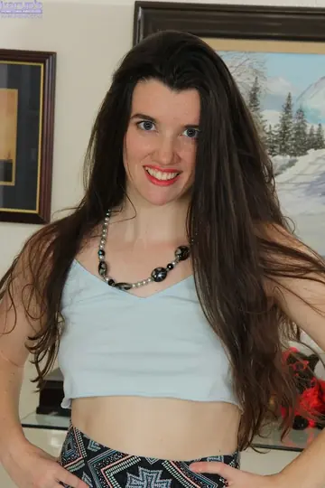 Gabby Smith – Busty Brunette Amateur Strips Out of Her Panties to Show Her Hairy Pussy
