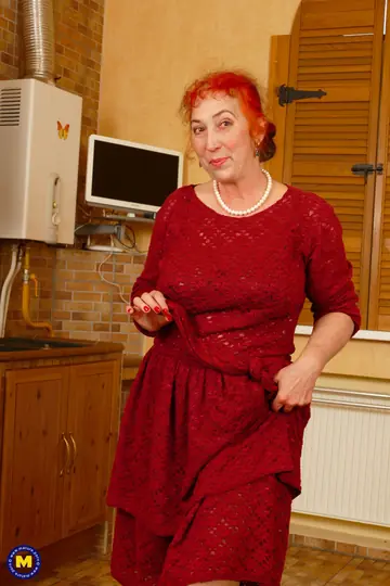 Busty Mature Hairy Woman Undresses for Lesbian Sex with Fisting and Strap-On