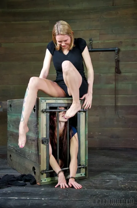 Nikki Darling: Ebony MILF and Redhead Bound in Cage Wearing Heels – photo 6 of 16