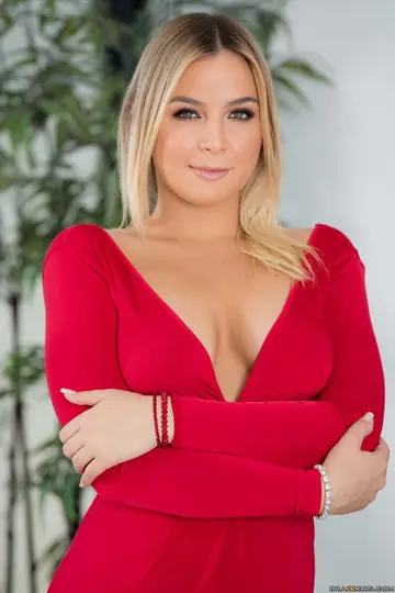 Blair Williams – Busty Blonde Strips Off Her Red Dress and Oils Her Big Ass by the Pool