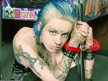 Tattooed Woman in Socks Spreads Her Hairy Pussy