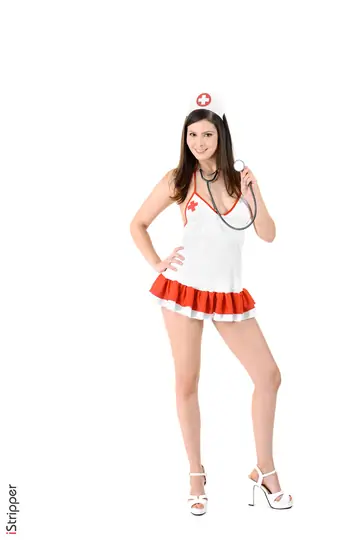 Amelie Belain – Brunette Nurse Strips Off Her Uniform and Spreads in Heels