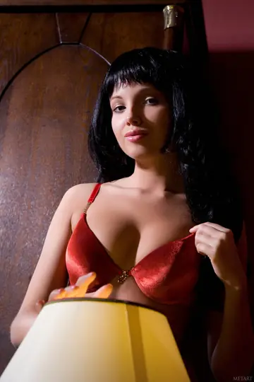 Michaela A – Petite Curly Brunette Strips Off Her Satin Panties and Spreads